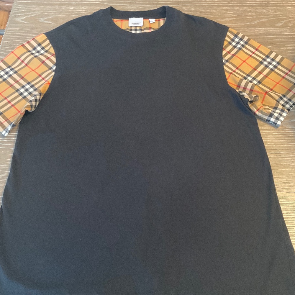 Burberry Oversized check sleeve cotton T-shirt, black, size large